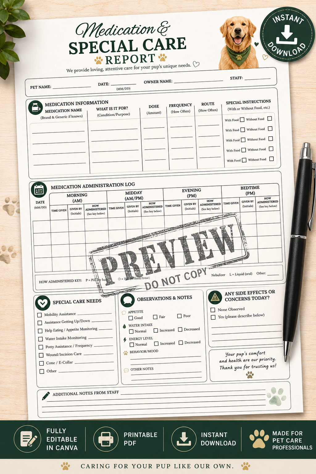 Dog Boarding & Daycare Communication Bundle | 10 Editable Canva Templates + Fillable PDFs