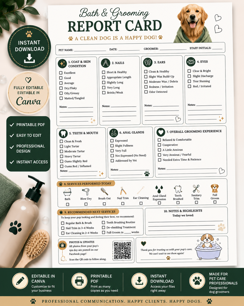 Dog Boarding & Daycare Communication Bundle | 10 Editable Canva Templates + Fillable PDFs