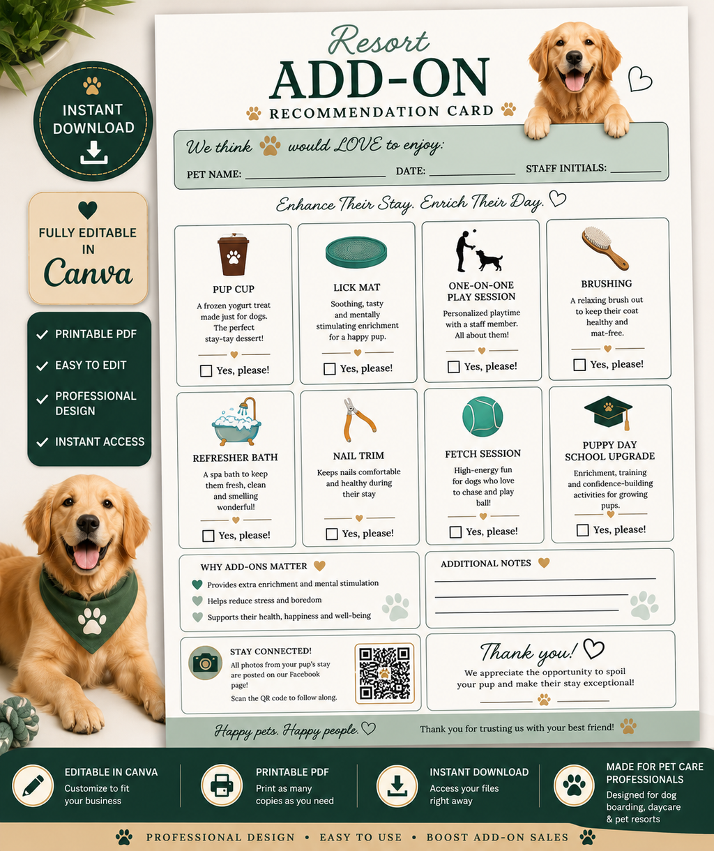 Dog Boarding & Daycare Communication Bundle | 10 Editable Canva Templates + Fillable PDFs