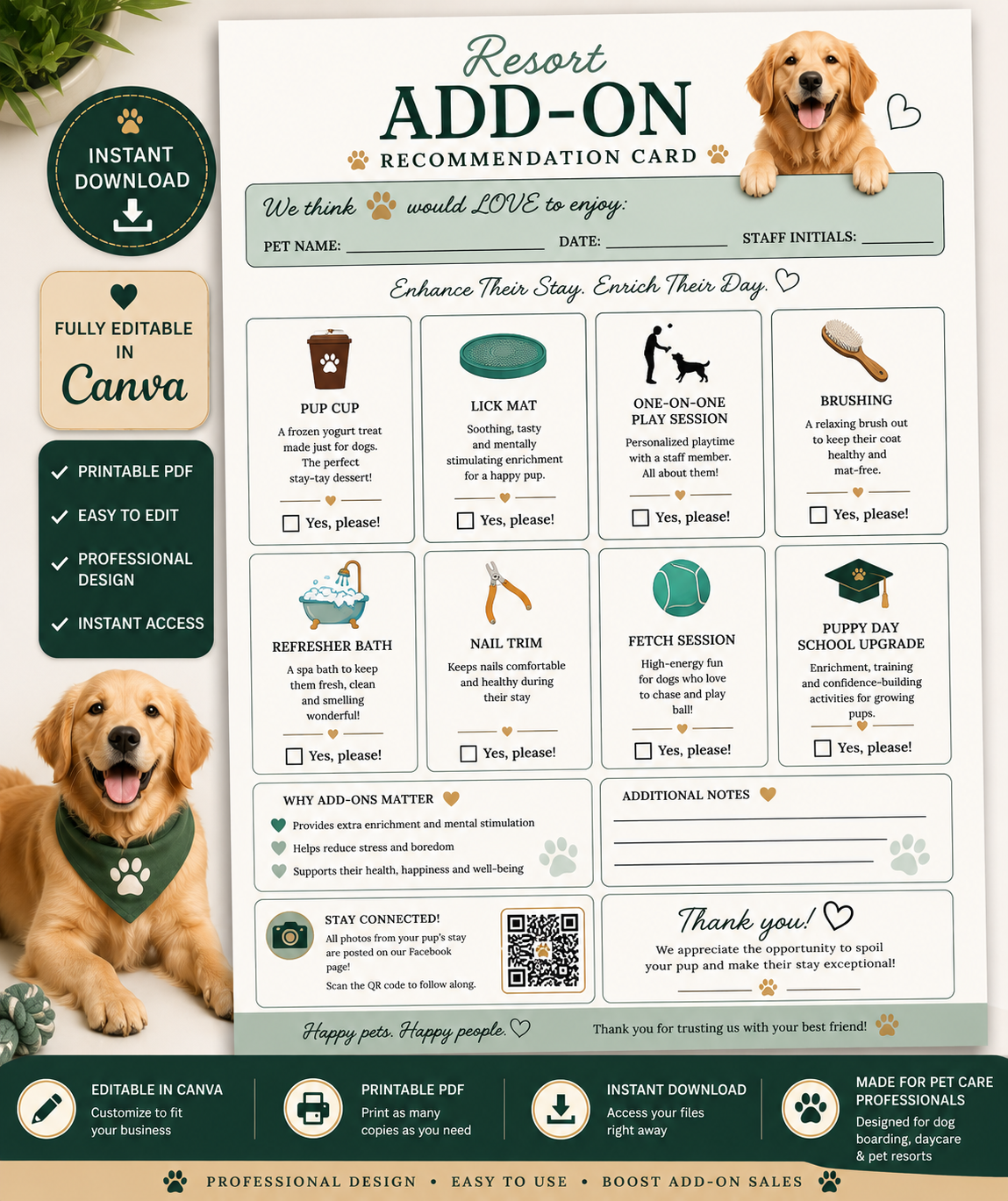 Dog Boarding & Daycare Communication Bundle | 10 Editable Canva Templates + Fillable PDFs