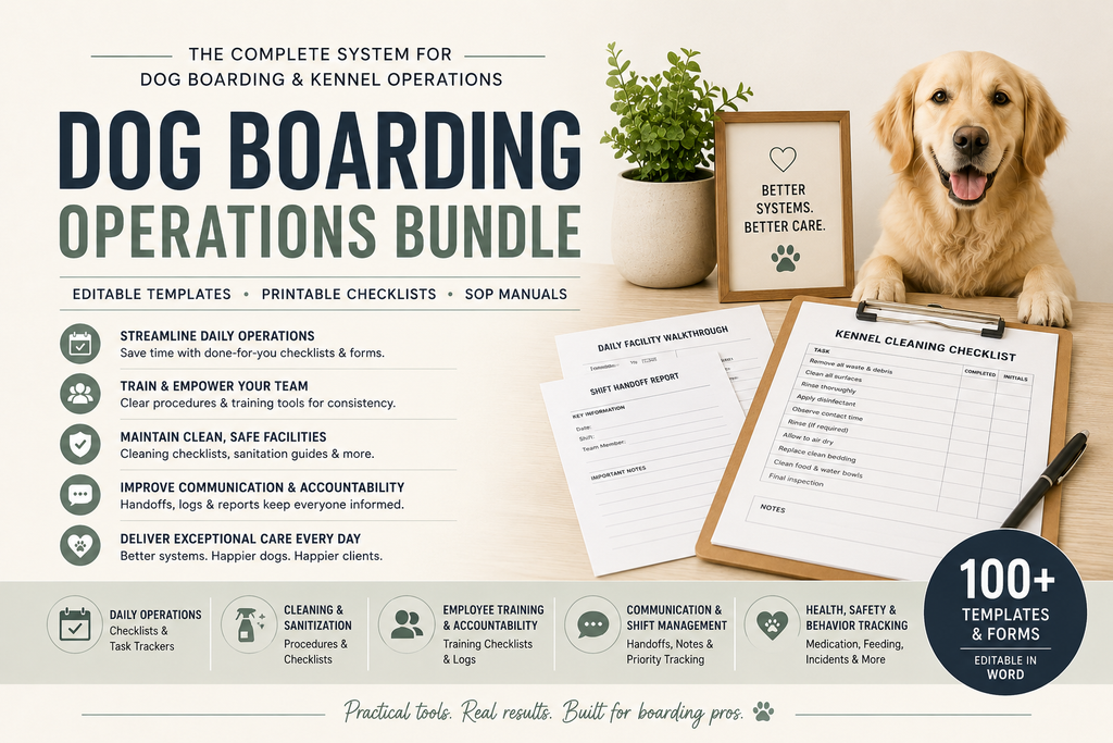 Dog Boarding & Daycare SOP Bundle | 19 Professional Checklists & Logs | Editable Word Templates
