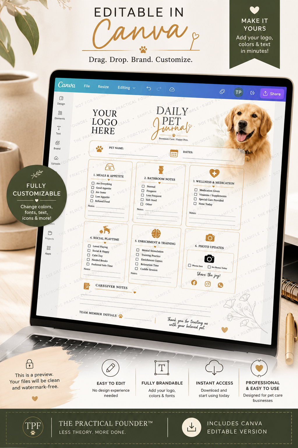 Daily Pet Journal™ | Boarding Report Card Template Bundle