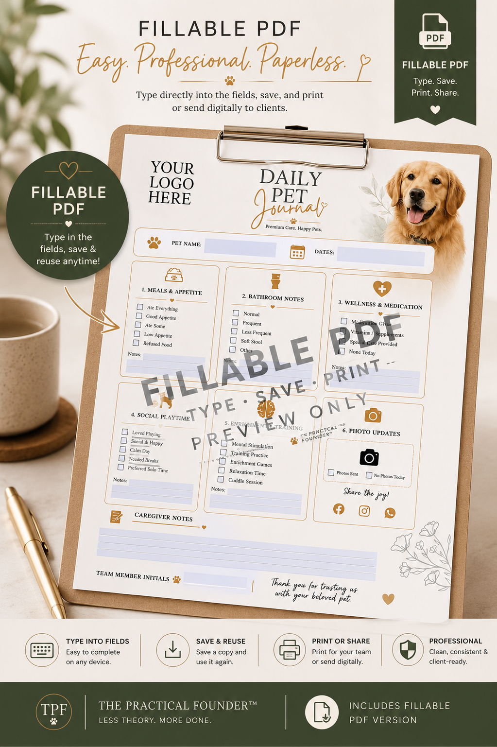 Daily Pet Journal™ | Boarding Report Card Template Bundle
