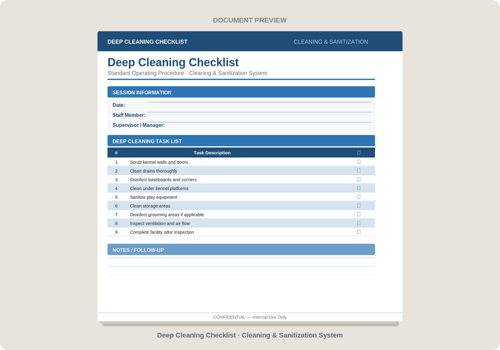 Dog Boarding & Daycare SOP Bundle | 19 Professional Checklists & Logs | Editable Word Templates