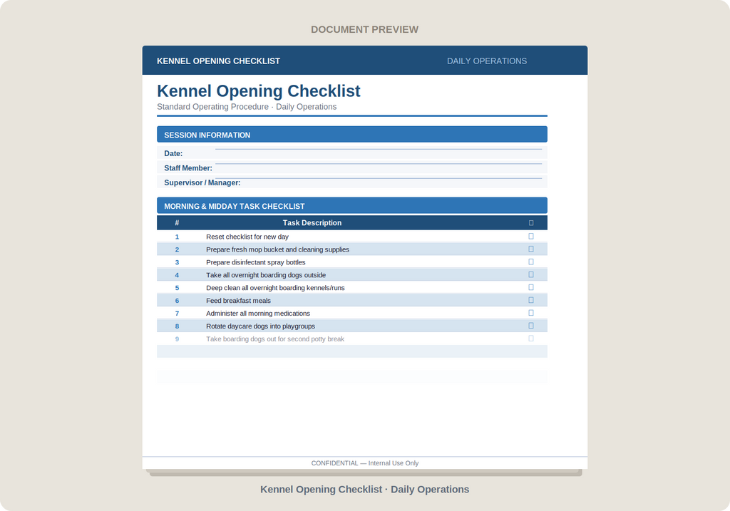 Dog Boarding & Daycare SOP Bundle | 19 Professional Checklists & Logs | Editable Word Templates