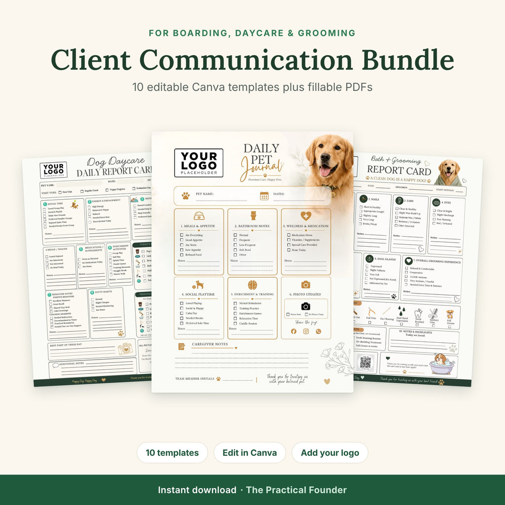 Client Communication Bundle: 10 editable Canva report cards and forms