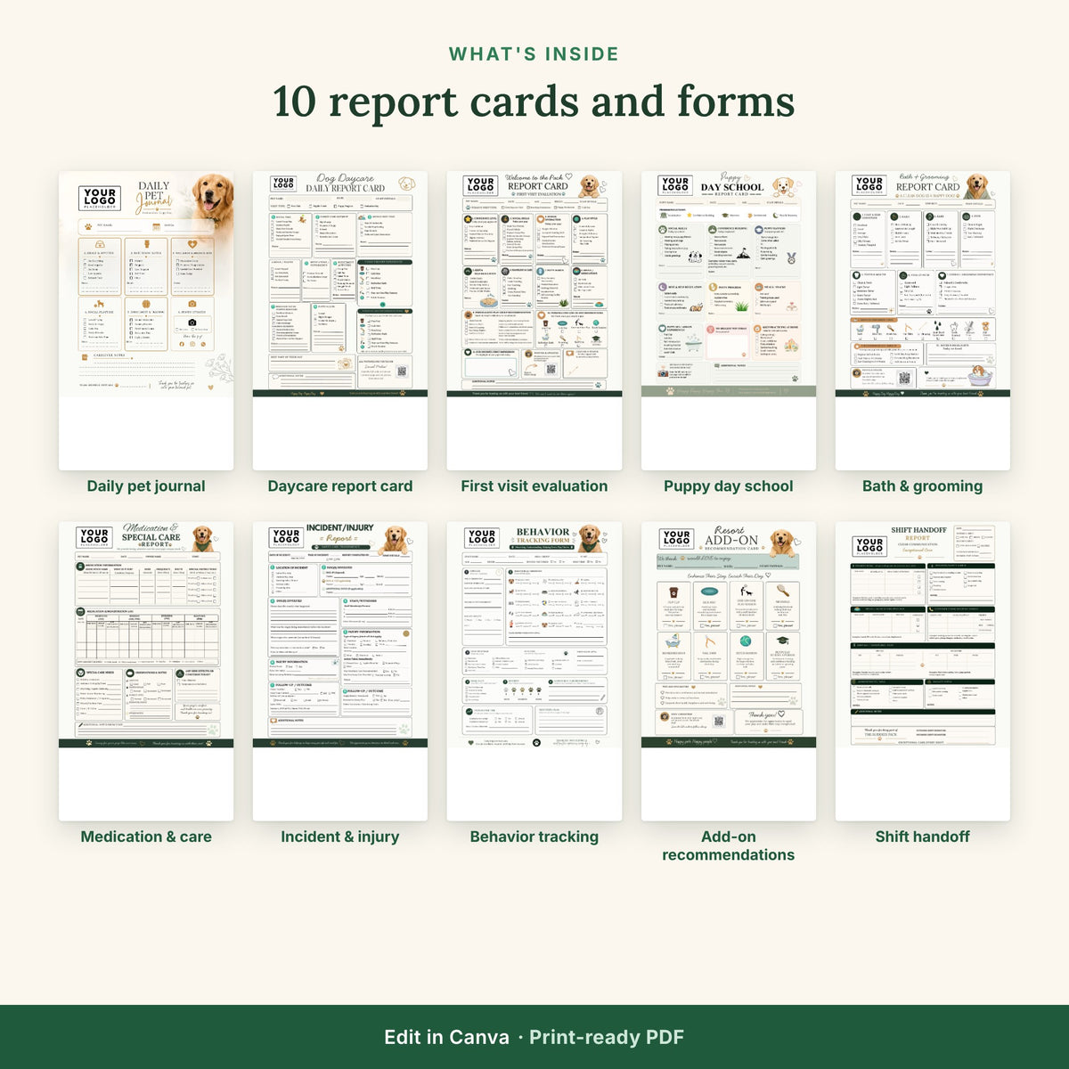 The 10 report cards and forms in the bundle