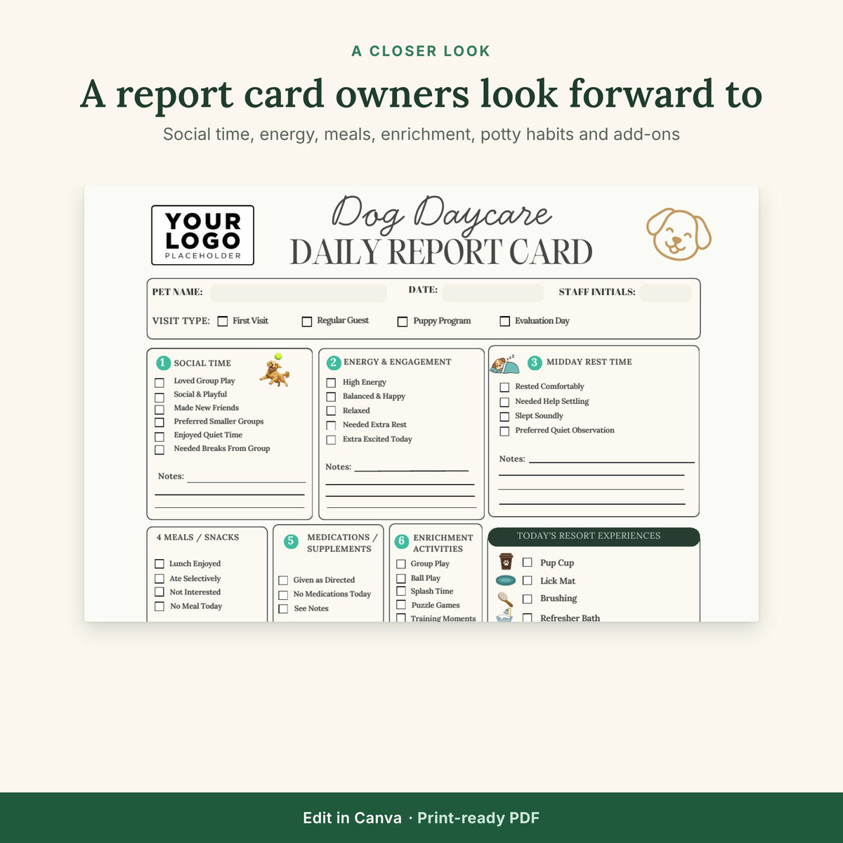 Dog Daycare Report Card Template | Doggy Daycare Daily Report Form