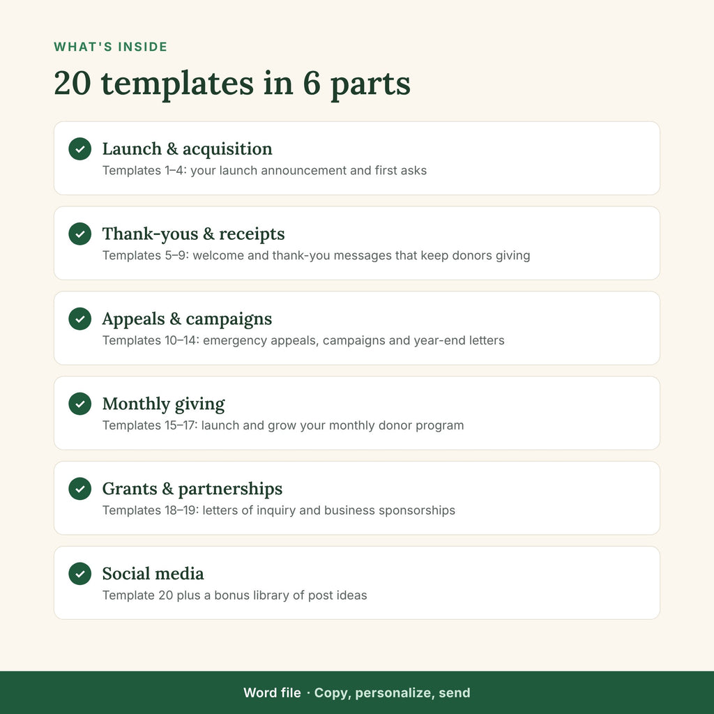 The 20 donor templates in 6 parts