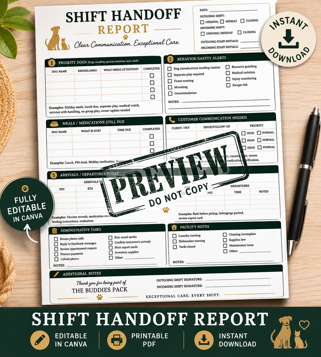 Dog Boarding & Daycare Communication Bundle | 10 Editable Canva Templates + Fillable PDFs