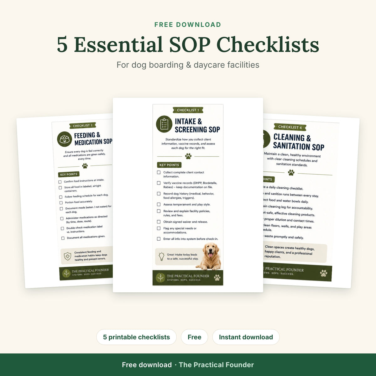 FREE: 5 Essential SOP Checklists for Dog Boarding & Daycare Facilities