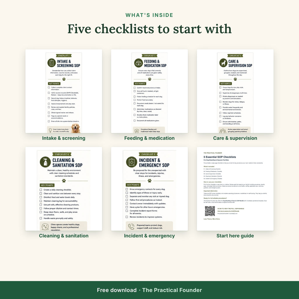 FREE: 5 Essential SOP Checklists for Dog Boarding & Daycare Facilities