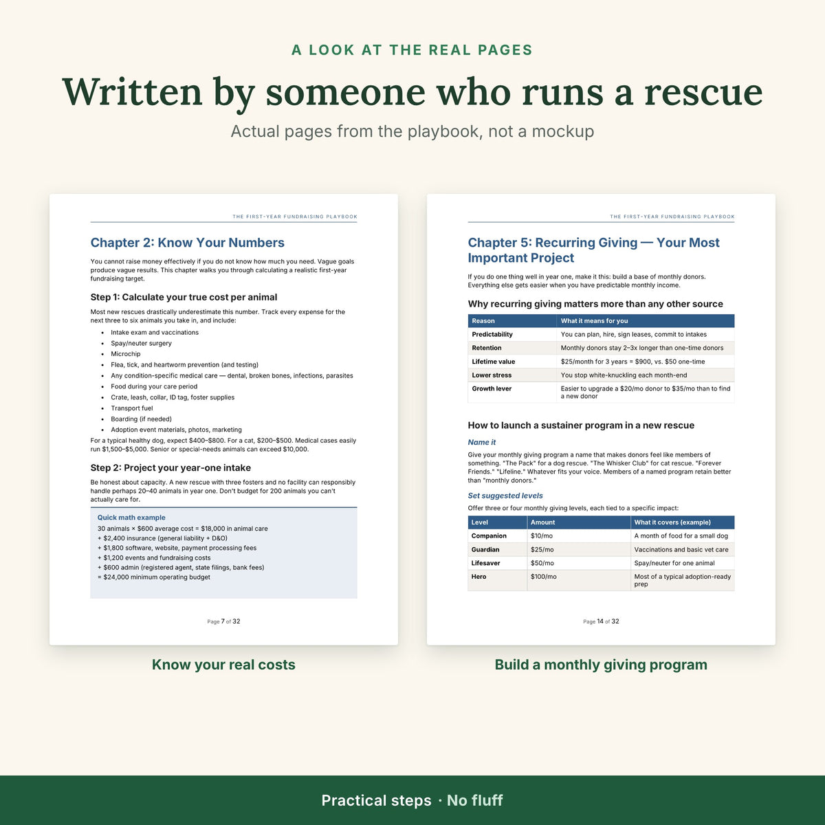 Real pages from the fundraising playbook