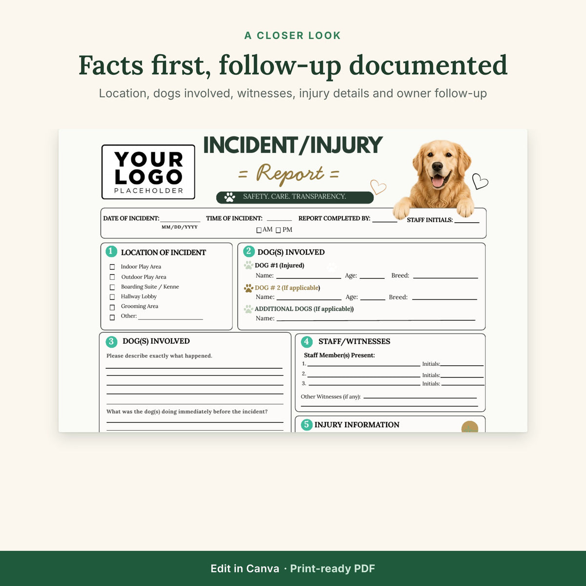 Incident & Injury Report Template | Dog Boarding Incident Form