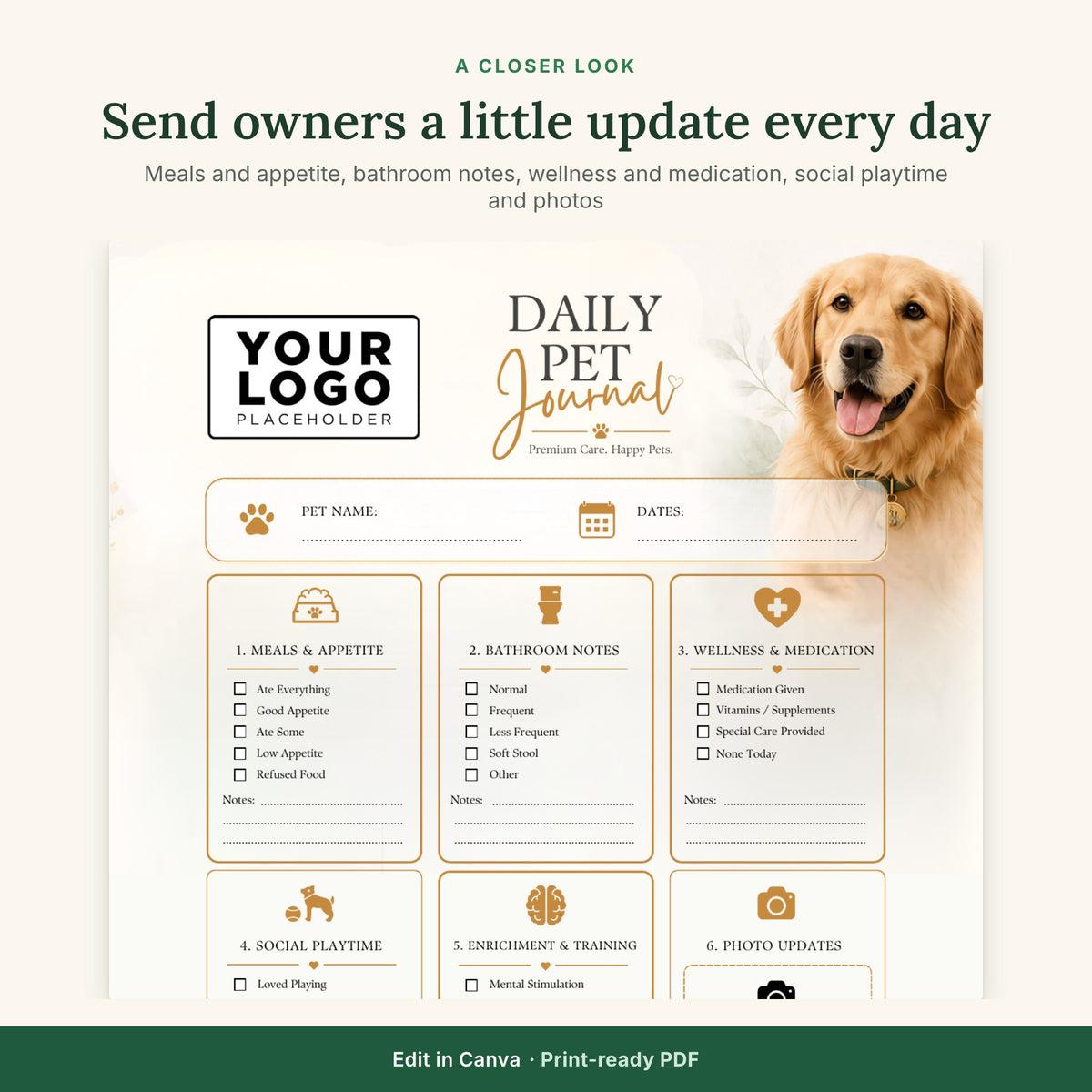 Daily Pet Journal™ | Boarding Report Card Template Bundle