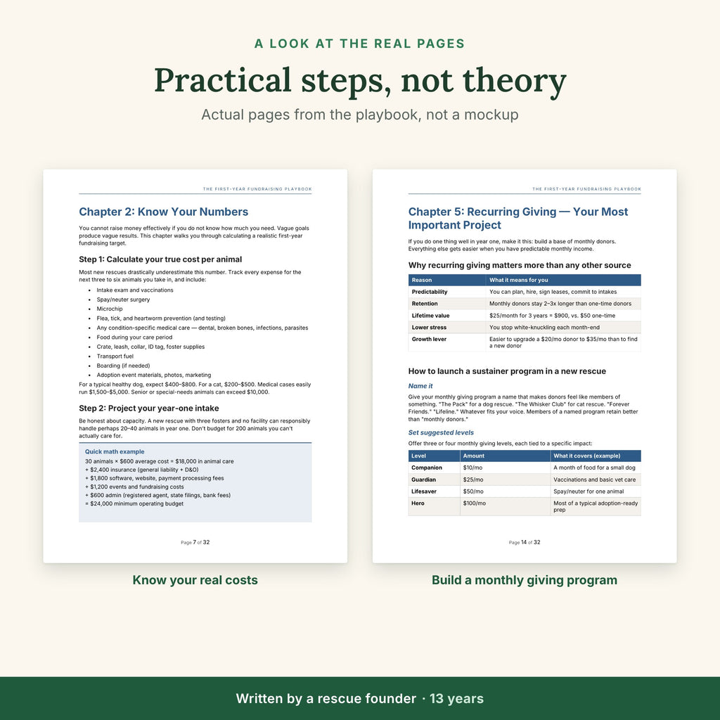 Real pages from the fundraising playbook